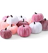 SITUMEIZI 12 Pcs Pumpkins Fake Harvest Velvet Pumpkin Pink and White Small Faux Fabric Foam Pumpk...