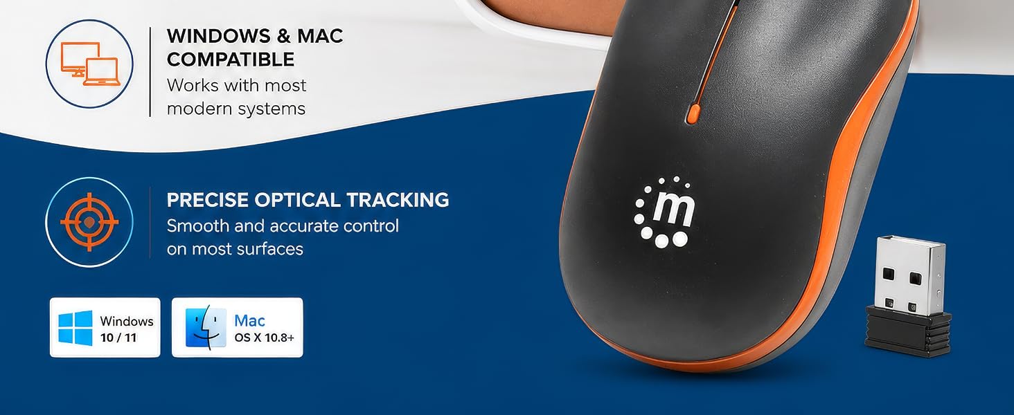 2.4GHz RF technology offers wireless freedom with effective range up to 10 m (33 ft.)
