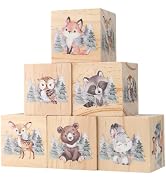 6 Pcs Woodland Animal Nursery Decor Blocks Wooden Shelf Decor for Baby Nursery Room Kids Bedroom
