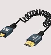 Thsucords 8K Right Angle Micro HDMI to HDMI Coiled Cable 3.3FT, 90 Degree HDMI to Micro HDMI Male...