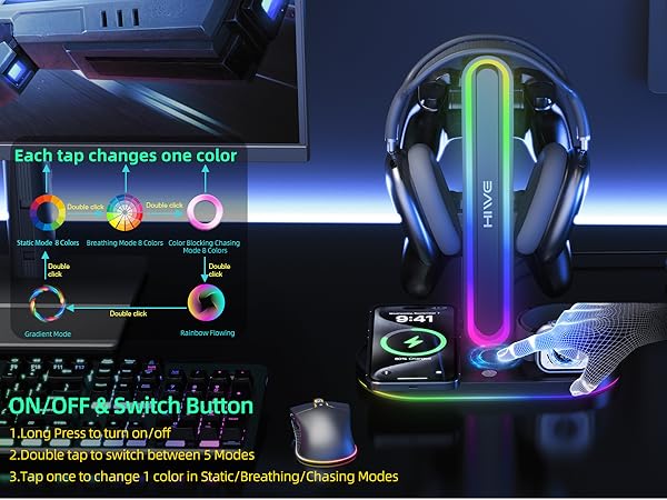 RGB Headphone Stand with Wireless Charging
