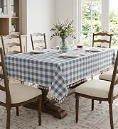 Romanstile Checkered Tablecloth Rectangle, Outdoor Waterproof Linen Cotton Gingham Table Cloth wi...