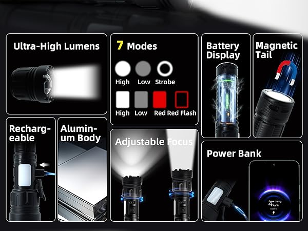 triple lite 180 degree flashlight flashlights for home linternas led recargables de alta potencia