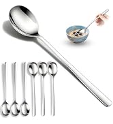 Flying Leaves Set of 6 Premium Korean Soup Spoons, 8 Inch 18/10 Stainless Steel Long Handle Rice ...