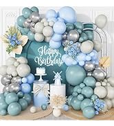 Dusty Blue Balloon Arch Kit, 108 Pcs Blue and Silver Balloon Arch Kit Metallic Silver Sand White ...