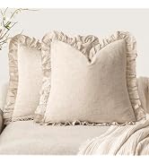 Foindtower Set of 2 Decorative Soild Fringe Ruffle Throw Pillow Covers Soft Boho Farmhouse Cushio...