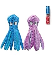 PetLike 2 Pack Dog Squeaky Octopus Plush Toys, No Filling,Durable Interactive Chew Toys with Crin...