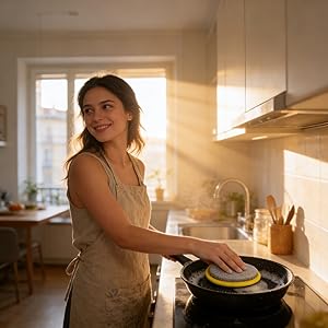 Soft sponge side: safe for non-stick cookware and delicate dishes.
