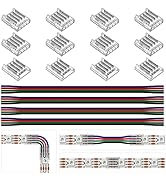 BTF-LIGHTING 4 Pin 10mm 0.39in Width Transparent Solderless Connector Kit 8XCorner Connector 4XGa...