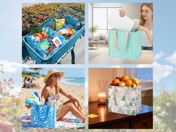 VENO women tote bag reusable grocery shopping bags heavy duty waterproof foldable large