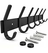 SAYONEYES Matte Black Coat Rack Wall Mount – 17 Inch Stainless Steel Hook Rail with 6 Double Coat...