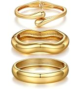 Chunky Gold Bangle Bracelets for Women Trendy 14K Gold Plated Cuff Bracelets Stack, Dainty Gold B...