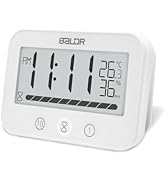 Waterproof Timer and Clock, Digital Wall Hanging Clock for Shower, Large Display Bathroom Clock w...
