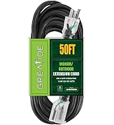 GREATIDE 50 Ft 14/3 Lighted Outdoor Extension Cord - 14 Gauge SJTW Heavy Duty Black Extension Cab...