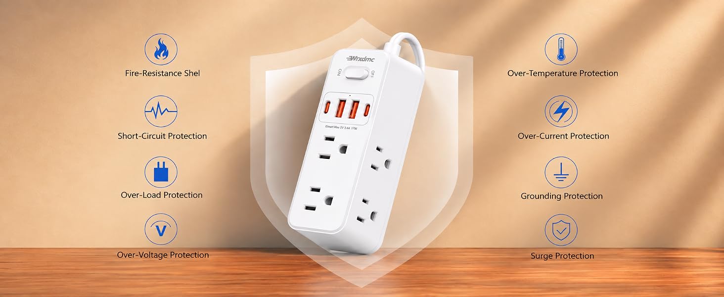 Multiple Safety Protection 2 prong power strip