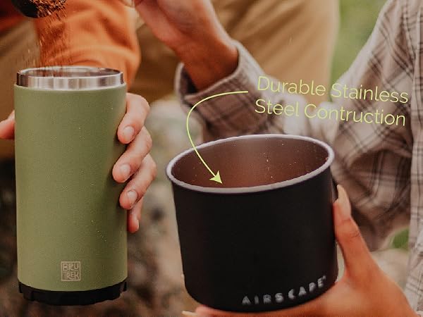 airscape canister and brutrek steel toe coffee brewing