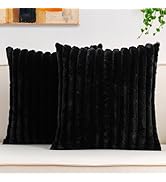 Aegero Pack of 2 Faux Fur Christmas Throw Pillow Covers 20x20 Inch, Soft Plush Striped Neutral Co...