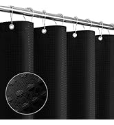 Gibelle Black Shower Curtain, Waffle Weave Textured Fabric Shower Curtain for Bathroom - Soft Clo...