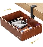 Euyona PU leather under desk drawer, 360° rotating clamp on desk organizer, for desk, computer de...