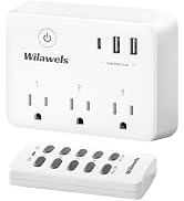 WILAWELS Remote Control Outlet, Multi-Plug Outlet with 3 Outlets and 3 USB Ports, No Interference...