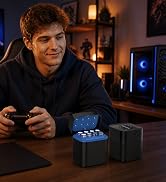 MAXFREE blue AA battery charger with storage unit, gaming setup