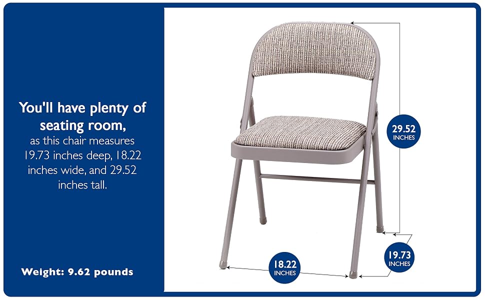 MECO Sudden Comfort Deluxe Metal Fabric Padded Folding Chair Set, Gray (4 Pack)