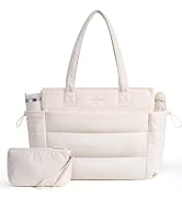LOVEVOOK Tote Bag for Women with Giant Tumbler Holder Pocket, Puffer Work Travel Laptop Handbag w...