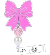 Pink Bow Badge Reel Retractable - Cosmisun Conquette Badge Reels Acrylic Glitter Badge Holder wit...