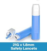 GLUCO-CARE Safety Lancets, Contact-Activated, 21Gx 1.8mm, Pre-loaded, Sterile, Box of 100