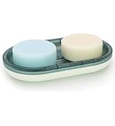 Soap Dish with Draining Rack, Holds up to Two 5oz or One 10oz Bars, Black/White (Blue & White)