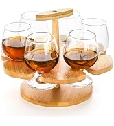 ZOOFOX 7 Pack Whiskey Flight Tasting Set, Bamboo Beer Flight Serving Tray with Handle and 6 Small...