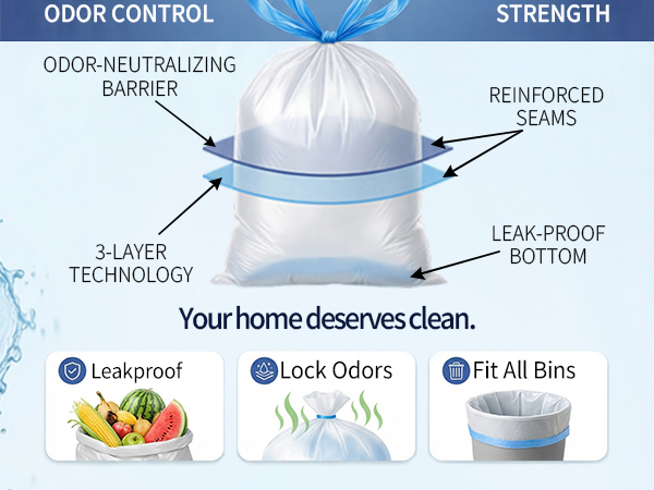 10 Gallon Trash Bags with Drawstring Heavy Duty Garbage Bags Unscented