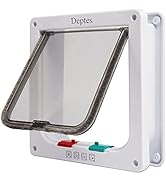 Depets Medium Cat Flap Door with 4 Way Lock (Outer Size 7.5" x 7.8"), Magnetic Pet Door Kit White...