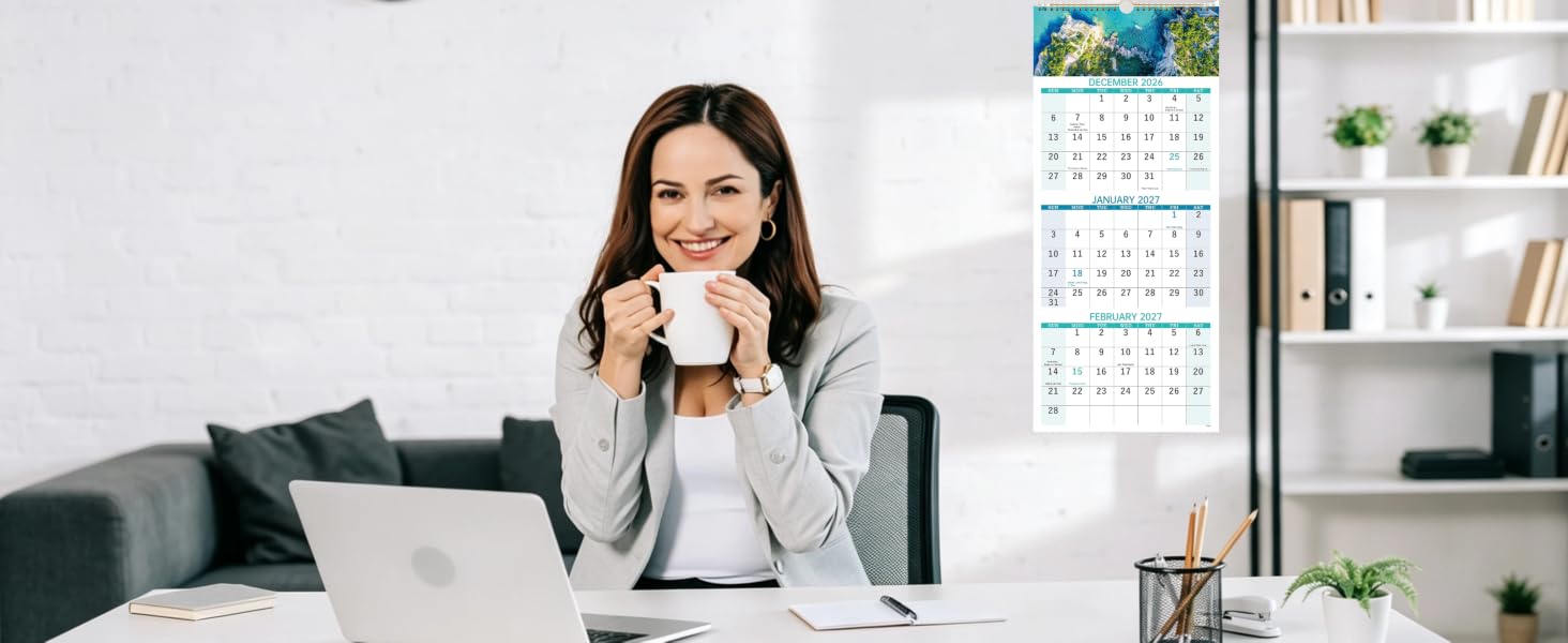 2027 Calendar, 3-Month Wall Calendar Vertical, Dec 2026 - Jan 2028 Wall Planner