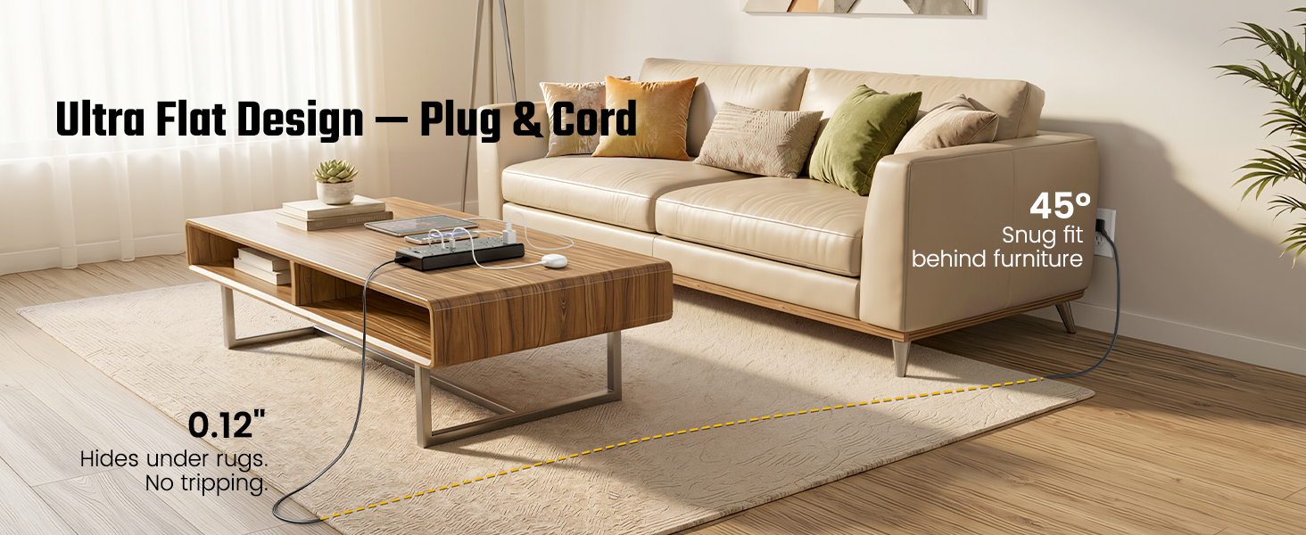 flat plug surge protector power strip 10 ft