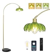 Arc Floor Lamps for Living Room, Gold Floor Lamp with Remote, Glass Standing Lamp for Bedroom, Gr...