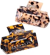 2 Pack Cutout Tortoise and Leopard Square Celluloid Acetate Jaw Clips for Thick Hair