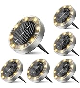 inkgear 6 Pack Solar Ground Lights Outdoor, 8 LED Mini Flat Solar Disk Lights, IP65 Waterproof An...