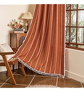 BTTN 84 Inch Length 2 Panels Curtains, Long Boho Farmhouse Linen Striped Embroidery Drapes with T...