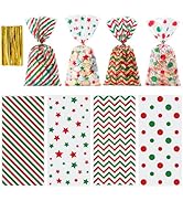 Aegero 120 Pcs Christmas Cellophane Treat Bags, Xmas Gift Candy Goodies Bags with 140 Pcs Twists ...