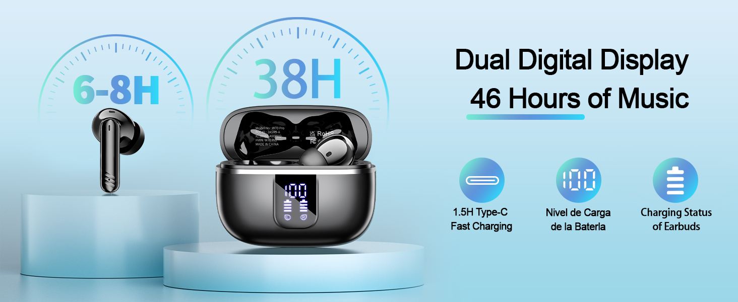 46 Hours Playtime ear buds wireless