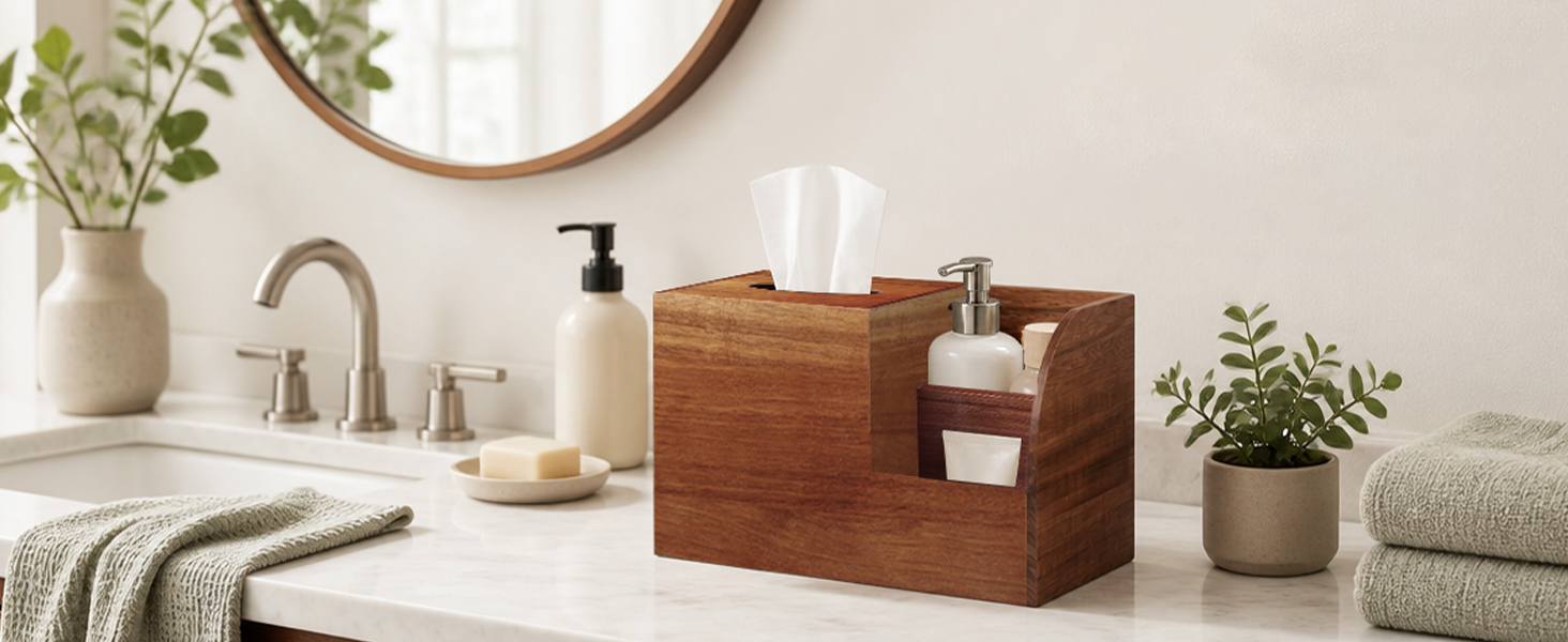 Facial Tissue Cube Box Organizer for Desk, Nightstand, Bathroom