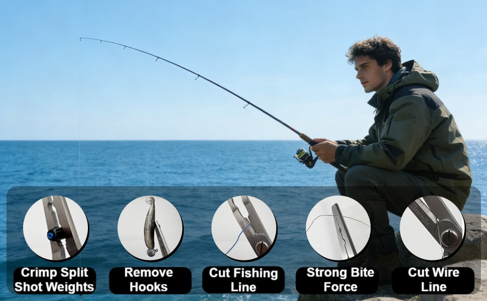 Crush with Power, Remove Hooks ,Snip Line Cleanly, Secure split shots, Crush with Power