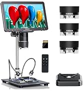 TOMLOV TriL110 3-Lens Digital Microscope: 10.1" 2500X 2K HD Coin Microscope Magnifier for Whole C...