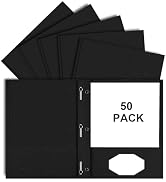 FUCDTEFC 50 Black 2 Pocket Folder with Prong, Paper Folders with Pockets, File Folders with Faste...