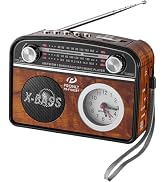 PRONLY Portable AM/FM Radio with Bluetooth, Vintage Style Emergency Radio with Clock & Flashlight...
