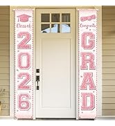 Pink Graduation Party Decorations Class of 2026 Porch Sign Congrats Grad Rose Gold Graduation Ban...