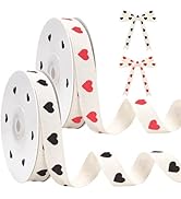 KINGLAKE Red and Black Heart Cotton Ribbon - 5/8 Inch x 20 Yds Twill Tape Hearts Ribbon for Valen...