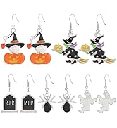 Halloween Theme Drop Earrings Pumpkin Spider Ghost Skeleton Skull Witch Dangle Earrings for Women...