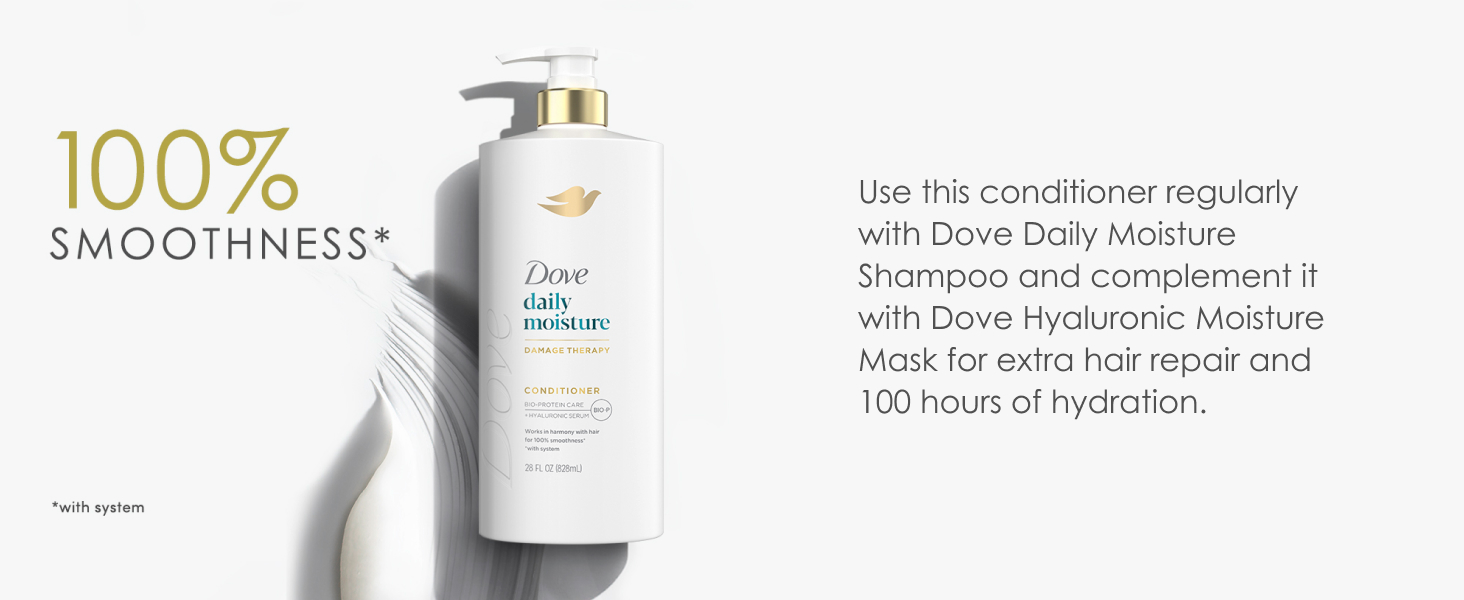 Dove Daily Moisture bottle next to text about the use of other products to get 100% smoothness.